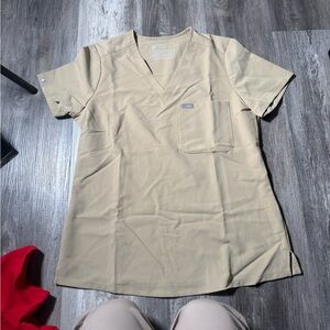 Figs Khaki V-Neck Scrub Top